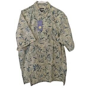 Pete Huntington Bali Handcrafted Men's Green Hawaiian Floral Short Sleeve Button